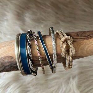 Set of Mixed Metal and Blue Bangles